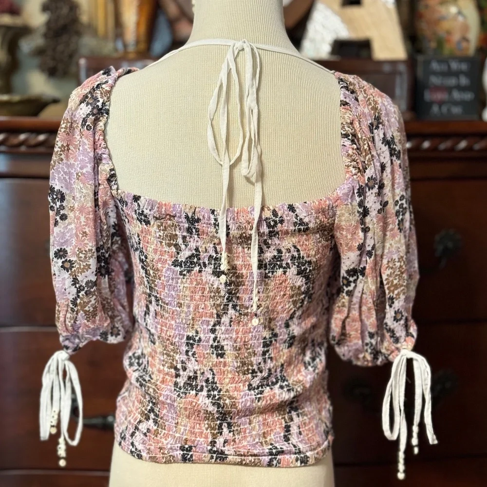 FREE PEOPLE Back On Top Smocked Crop Top NWOT!